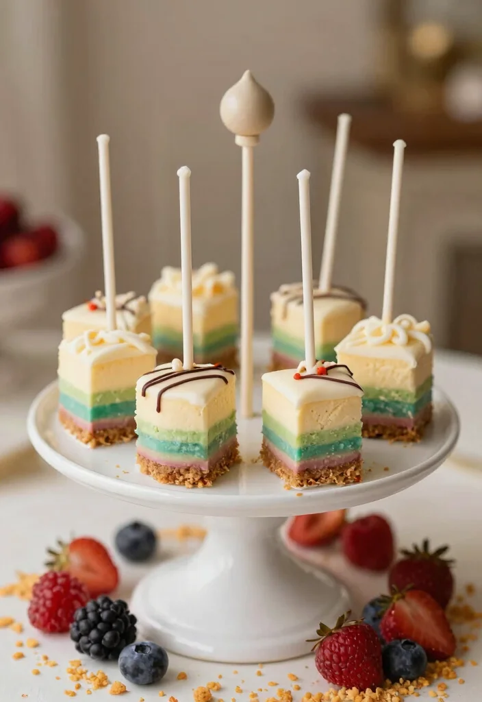 16 Rainbow Cake Pops Ideas for Bright Colorful Desserts - 14. Rainbow Cheesecake Cake Pops 1