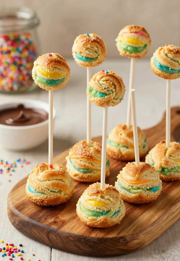16 Rainbow Cake Pops Ideas for Bright Colorful Desserts - 15. Rainbow Puff Pastry Cake Pops 1