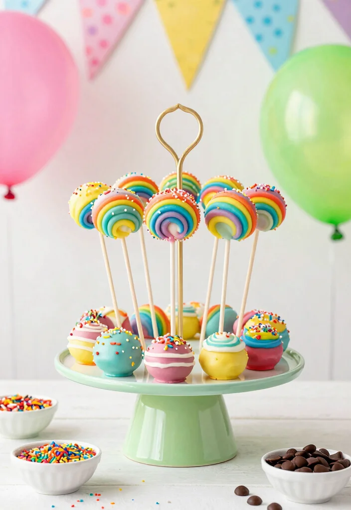 16 Rainbow Cake Pops Ideas for Bright Colorful Desserts - 4. Mini Rainbow Cake Pops 1