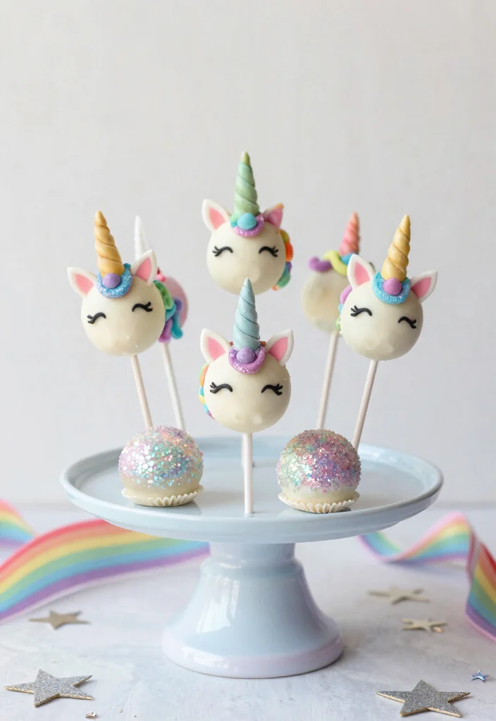 16 Rainbow Cake Pops Ideas for Bright Colorful Desserts - 5. Rainbow Unicorn Cake Pops 1