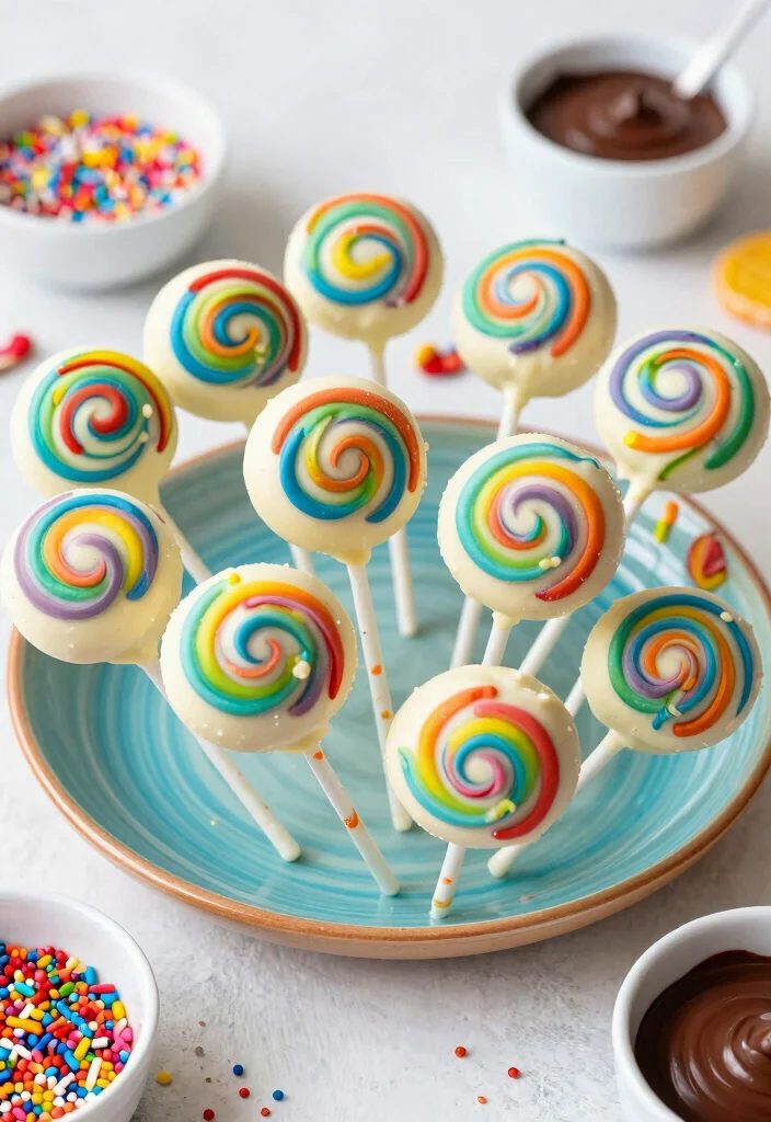 16 Rainbow Cake Pops Ideas for Bright Colorful Desserts - 6. Rainbow Swirl Cake Pops 1