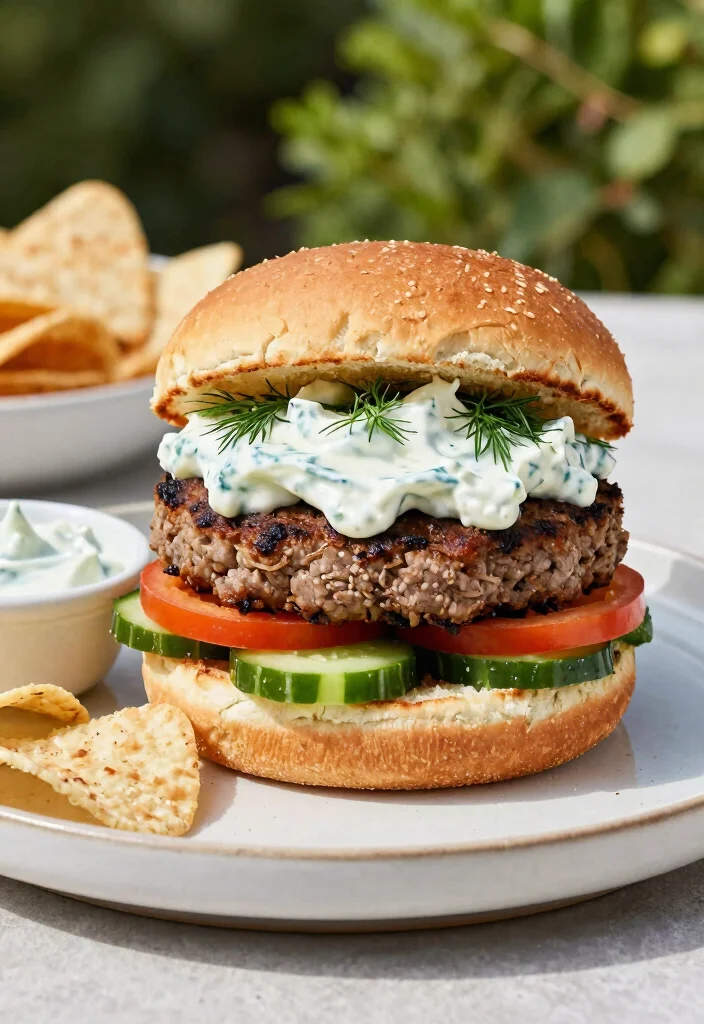 16 Simple Hamburger Recipes: Quick Juicy Classics - 8. Greek Burger with Tzatziki Sauce 1