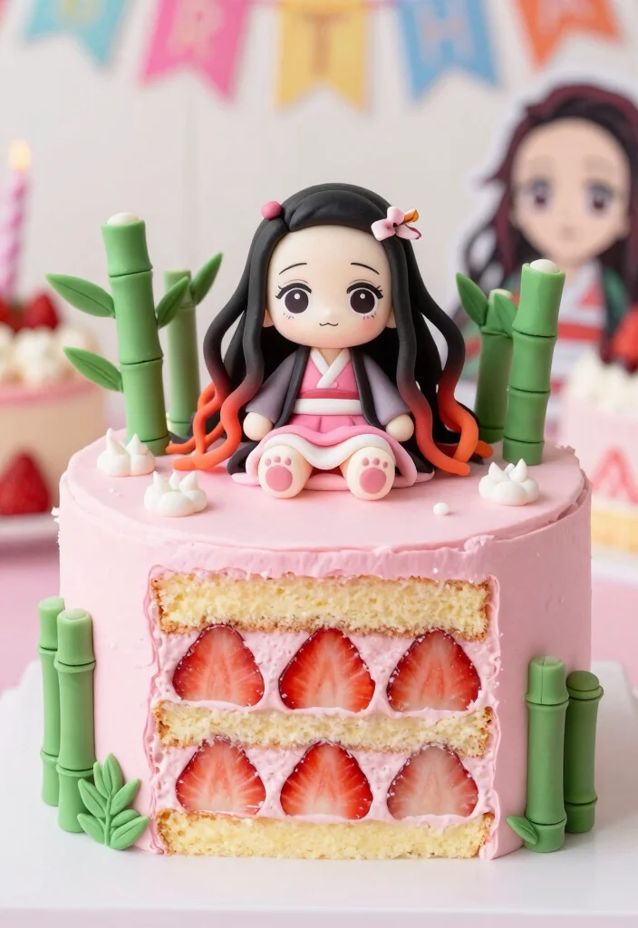 17 Anime Birthday Cake Ideas Colorful Character Themes - 12. Demon Slayer’s Nezuko Cake 1