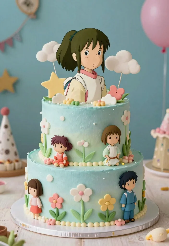17 Anime Birthday Cake Ideas Colorful Character Themes - 17. Spirited Away's Chihiro Cake 1
