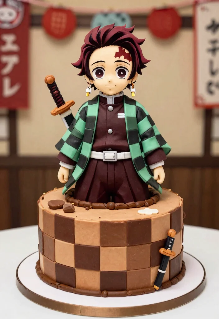 17 Anime Birthday Cake Ideas Colorful Character Themes - 6. Tanjiro's Demon Slayer Cake 1