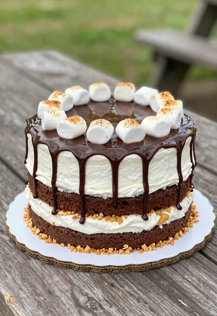 17 Chocolate Drip Cake Ideas Dramatic Party Centerpieces - 14. S'mores Chocolate Drip Cake 1