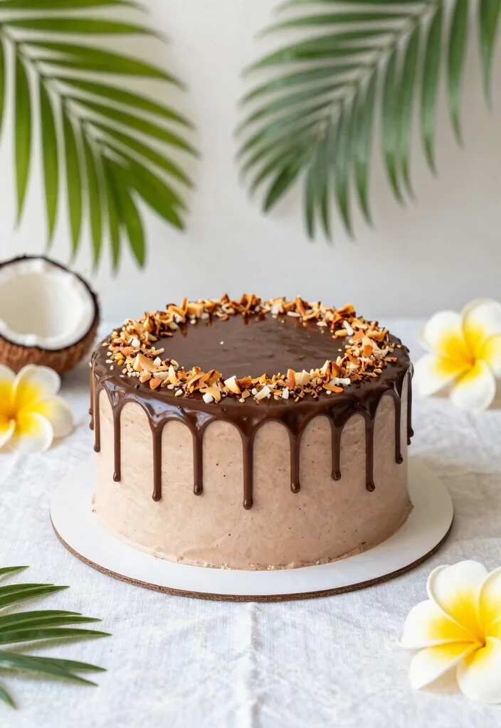 17 Chocolate Drip Cake Ideas Dramatic Party Centerpieces - 5. Coconut Chocolate Drip Cake 1