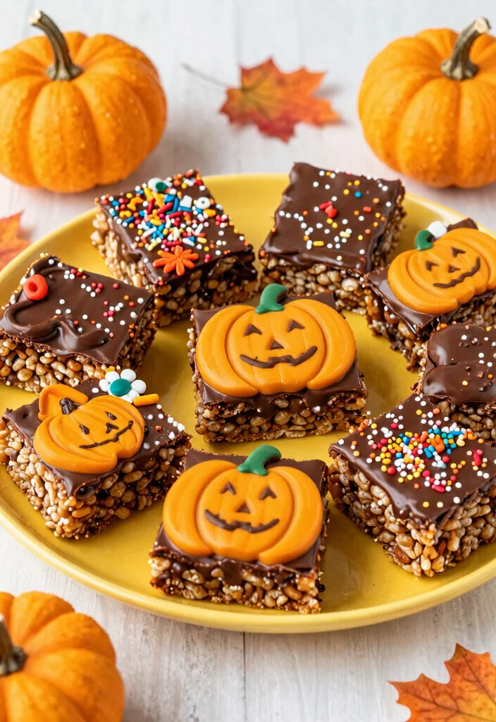 17 Chocolate Pumpkin Cake Ideas: Cozy Fall Dessert - 17. Chocolate Pumpkin Rice Crispy Treats 1