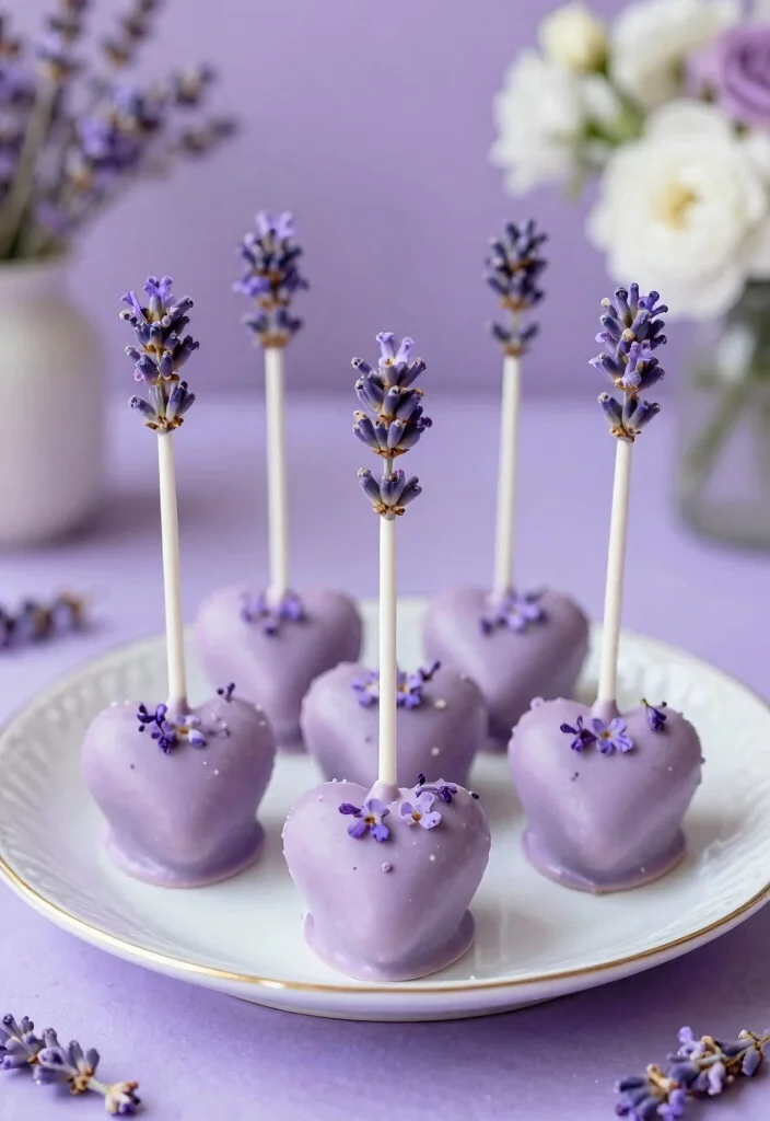 17 Heart Cake Pops Ideas Cute Romantic Party Bites - 11. Lavender Vanilla Heart Cake Pops 1