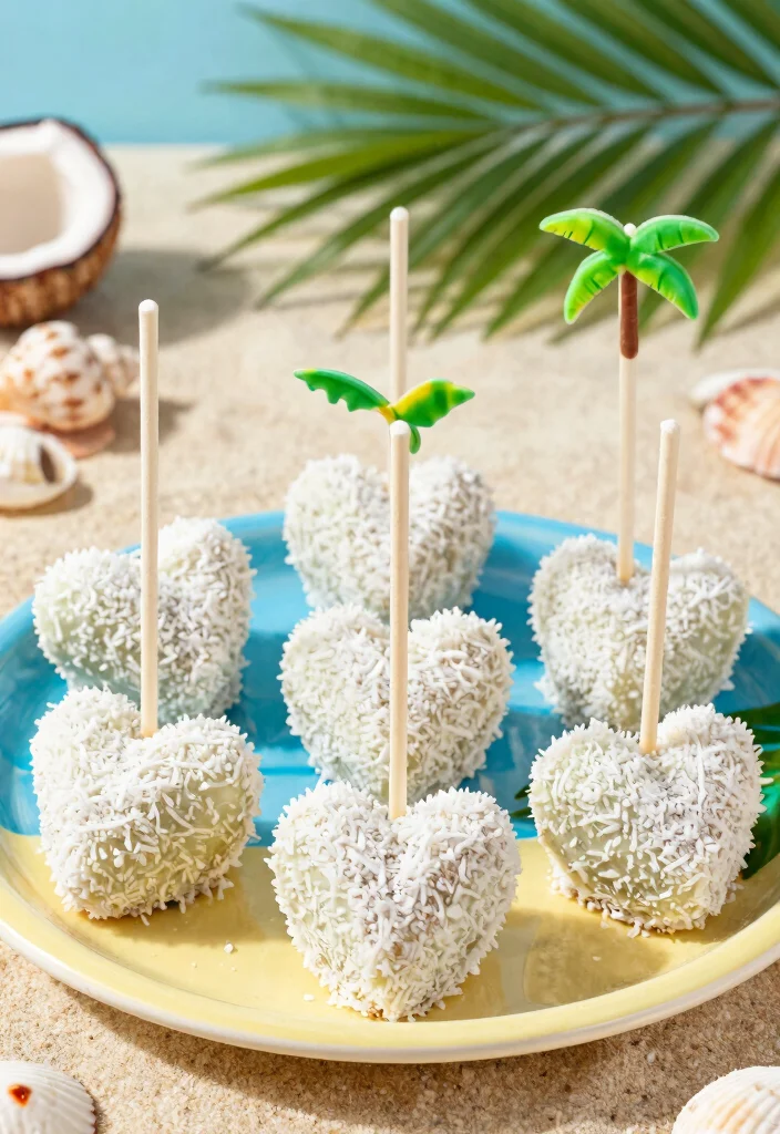 17 Heart Cake Pops Ideas Cute Romantic Party Bites - 17. Tropical Coconut Heart Cake Pops 1