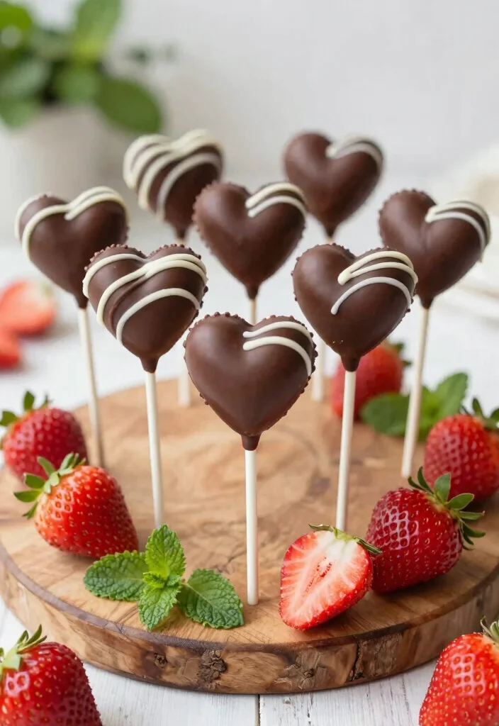 17 Heart Cake Pops Ideas Cute Romantic Party Bites - 2. Chocolate-Dipped Strawberry Heart Cake Pops 1
