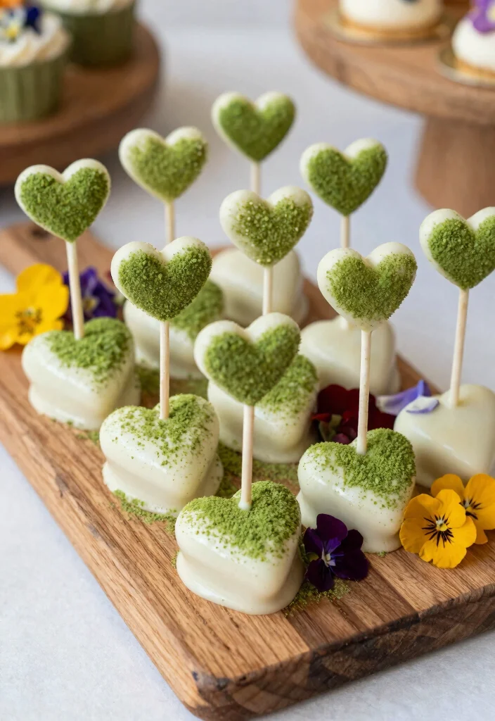 17 Heart Cake Pops Ideas Cute Romantic Party Bites - 5. Matcha Green Tea Heart Cake Pops 1