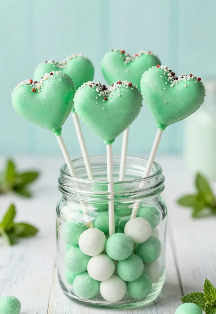 17 Heart Cake Pops Ideas Cute Romantic Party Bites - 8. Mint Chocolate Heart Cake Pops 1