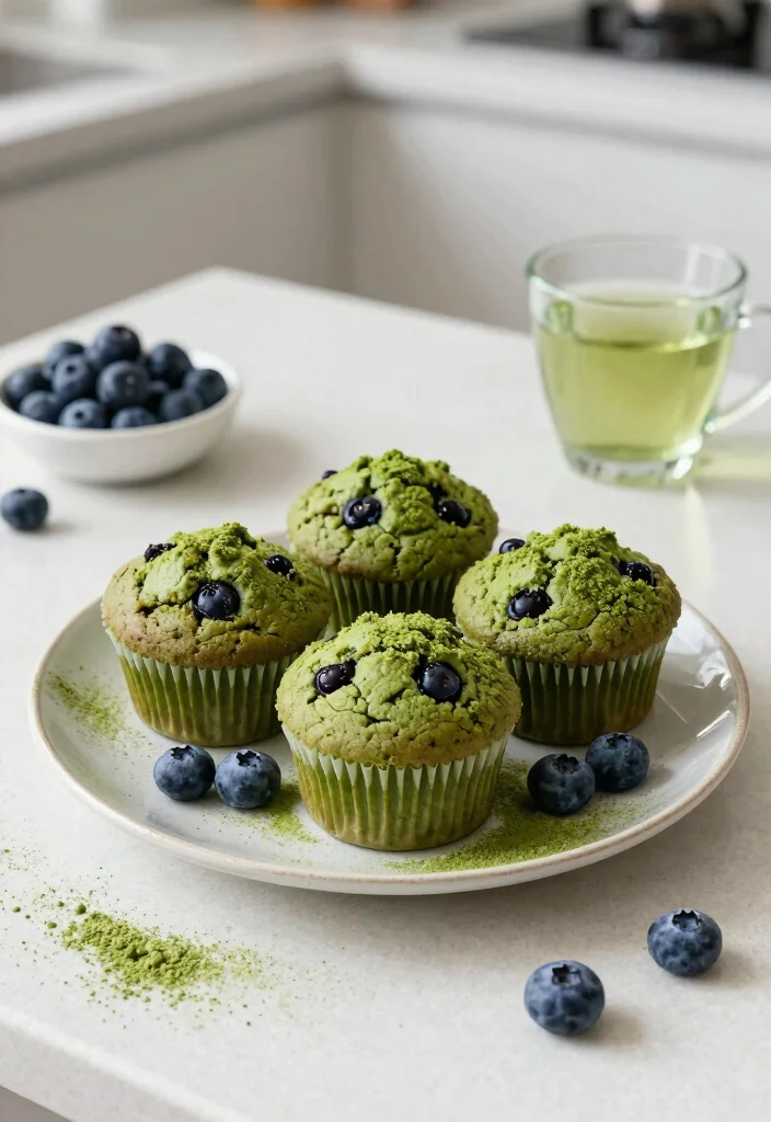 17 Sourdough Blueberry Muffins Ideas: Soft Bakery Style - 14. Matcha Green Tea Sourdough Blueberry Muffins 1
