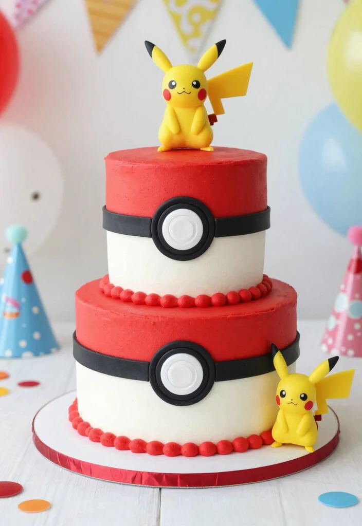 18 Gamer Birthday Cake Ideas: Cool Console Inspired Cakes - 12. Pokémon Ball Cake 1