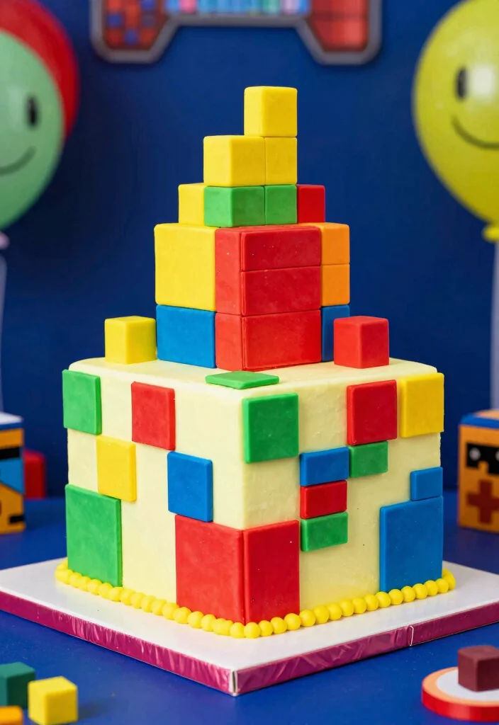 18 Gamer Birthday Cake Ideas: Cool Console Inspired Cakes - 13. Tetris Cake 1