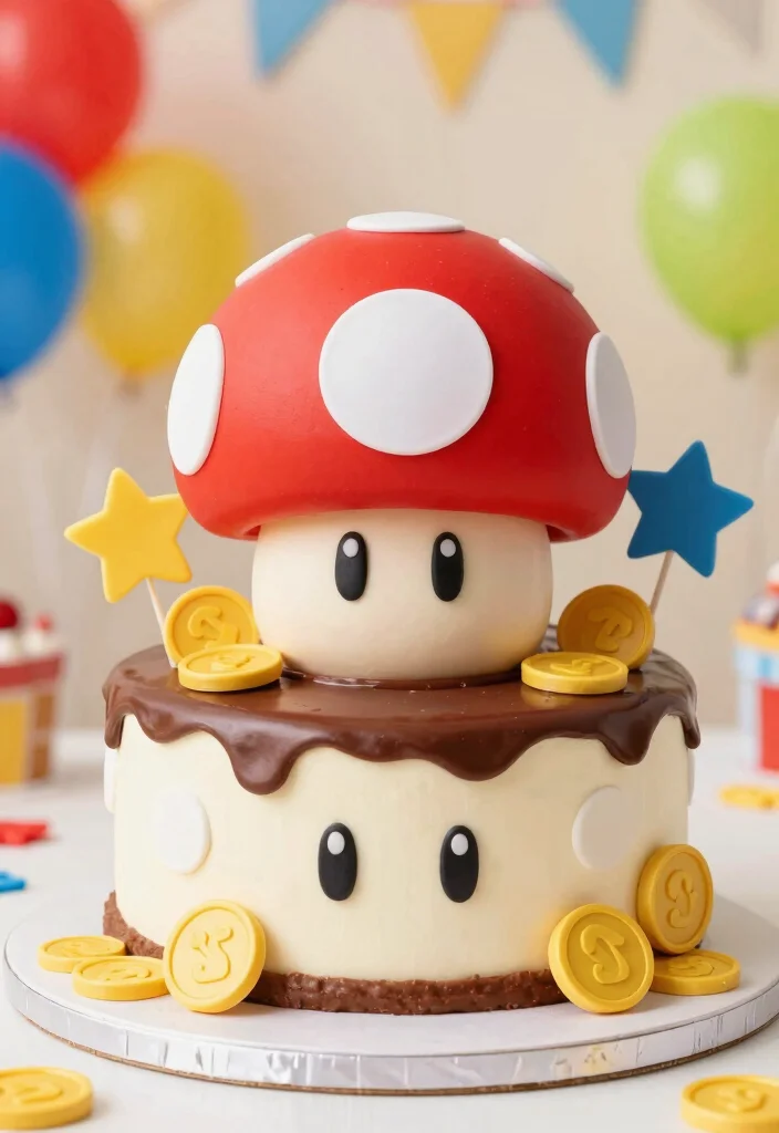 18 Gamer Birthday Cake Ideas: Cool Console Inspired Cakes - 3. Super Mario Mushroom Cake 1