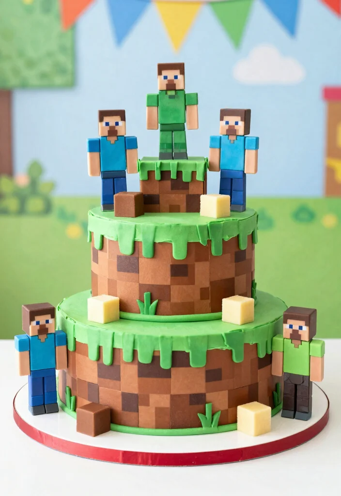 18 Gamer Birthday Cake Ideas: Cool Console Inspired Cakes - 8. Minecraft Block Cake 1