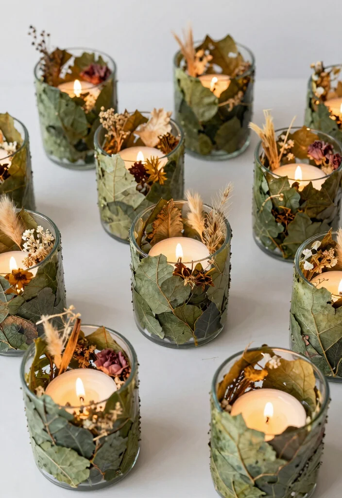 15 Leaf Candle Holder Ideas With Nature Inspired Charm - 14. Leaf Candle Holders with Dried Flowers 1
