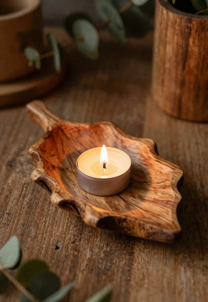 15 Leaf Candle Holder Ideas With Nature Inspired Charm - 2. Rustic Wooden Leaf Candle Holders 1
