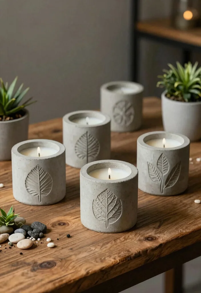 15 Leaf Candle Holder Ideas With Nature Inspired Charm - 3. Leaf Imprinted Concrete Holders 1