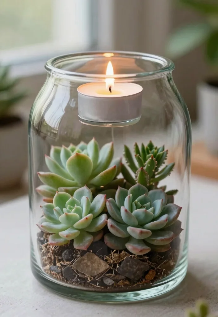 15 Leaf Candle Holder Ideas With Nature Inspired Charm - 5. Leaf and Glass Terrarium Candle Holders 1