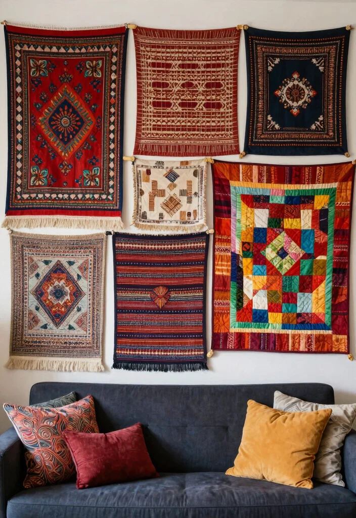 15 Long Wall Decor Ideas That Fill Empty Spaces Beautifully - 6. Layered Textiles 1