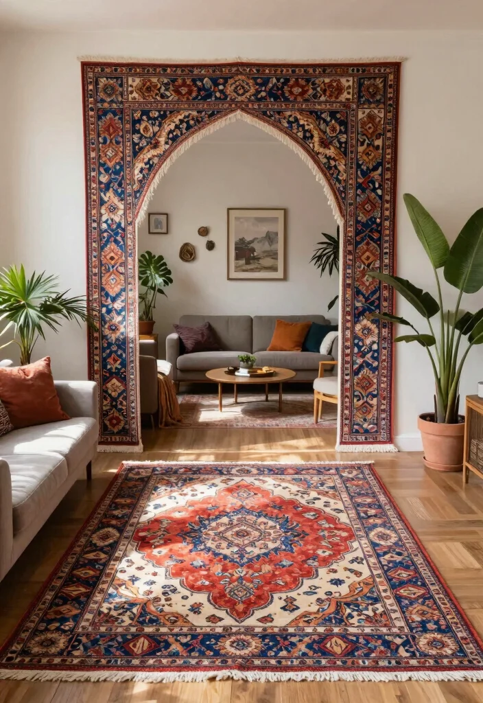 15 Rug on Wall Ideas With Bold Textured Decor - 10. Rugs as Room Dividers 1