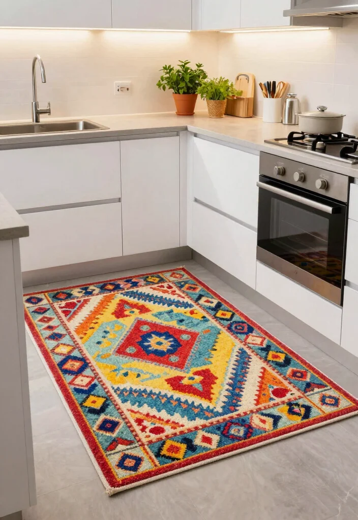 15 Rug on Wall Ideas With Bold Textured Decor - 12. Rugs in the Kitchen 1