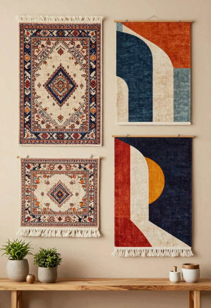 15 Rug on Wall Ideas With Bold Textured Decor - 4. Mix and Match Styles 1