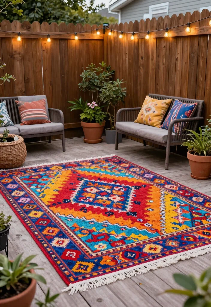 15 Rug on Wall Ideas With Bold Textured Decor - 7. Outdoor Rug Wall Art 1