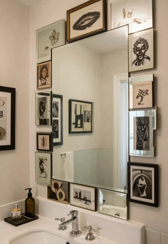 16 Art Deco Bathroom Mirror Ideas With Vintage Glam - 11. Layering Effects 1