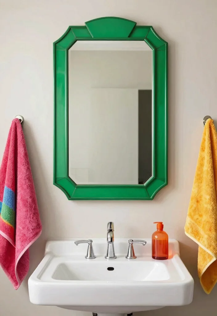 16 Art Deco Bathroom Mirror Ideas With Vintage Glam - 9. Bold Colors 1