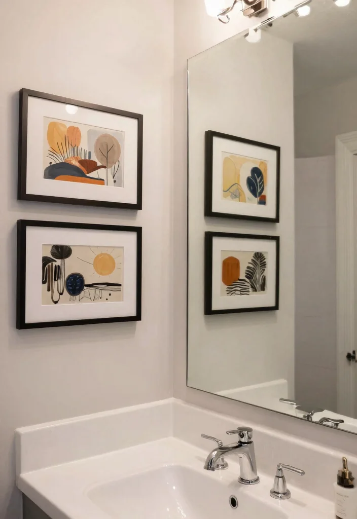 16 Bathroom Photoshoot Ideas Mirror Shots That Look Stunning - 16. Reflective Art Display 1