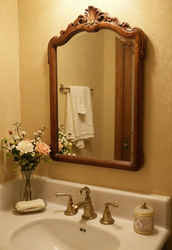 16 Bathroom Photoshoot Ideas Mirror Shots That Look Stunning - 5. Vintage Charm Reflections 1