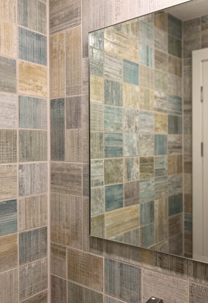 16 Bathroom Photoshoot Ideas Mirror Shots That Look Stunning - 7. Textured Tile Reflections 1