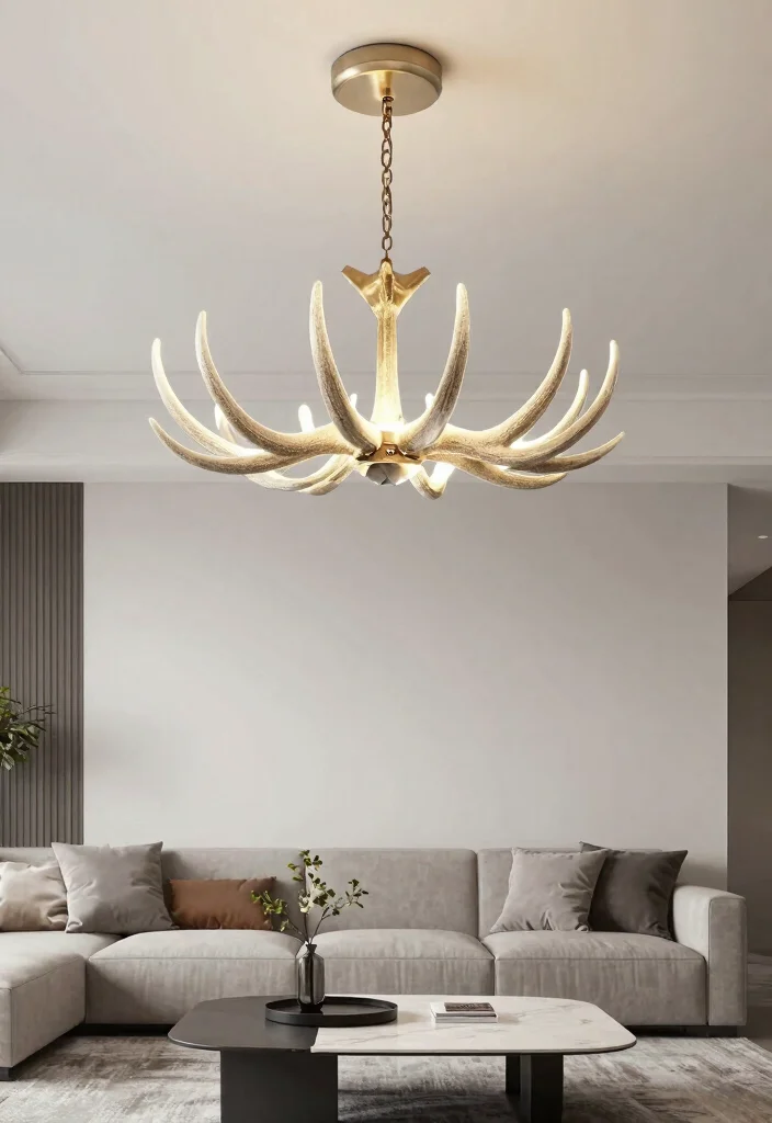 16 Deer Antler Chandelier Ideas With Rustic Statement Style - 12. Antler Chandelier with Geometric Shapes 1