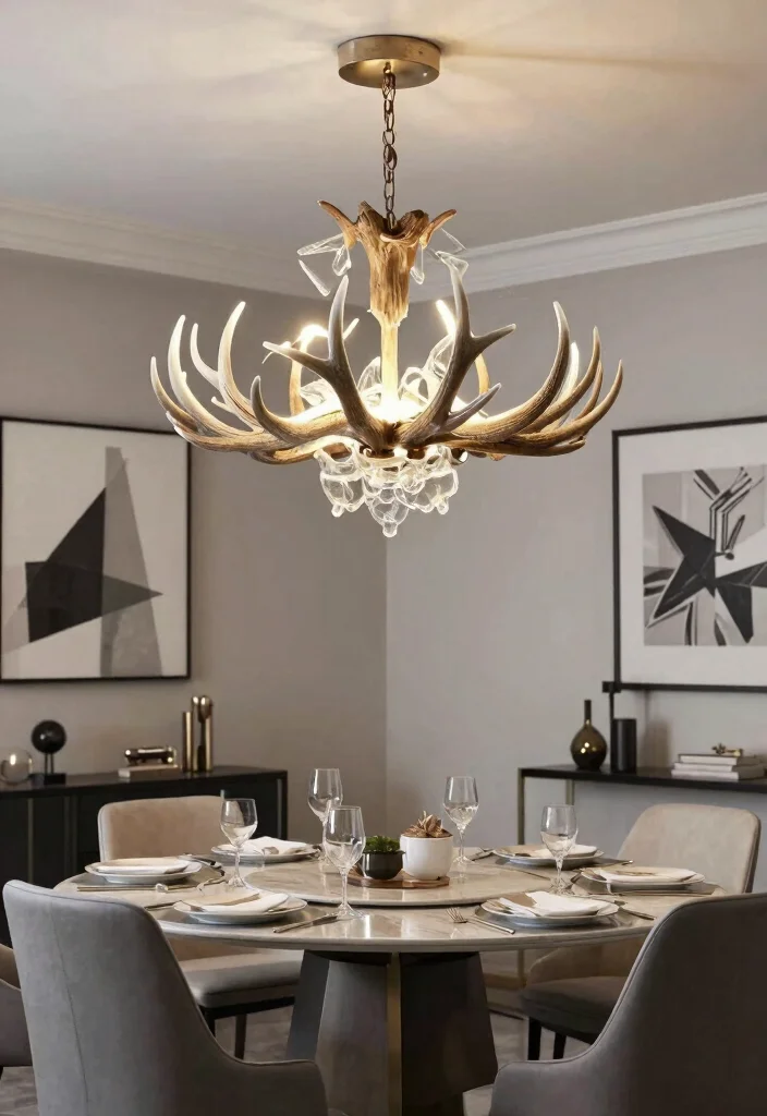 16 Deer Antler Chandelier Ideas With Rustic Statement Style - 14. Artistic Antler Chandelier 1
