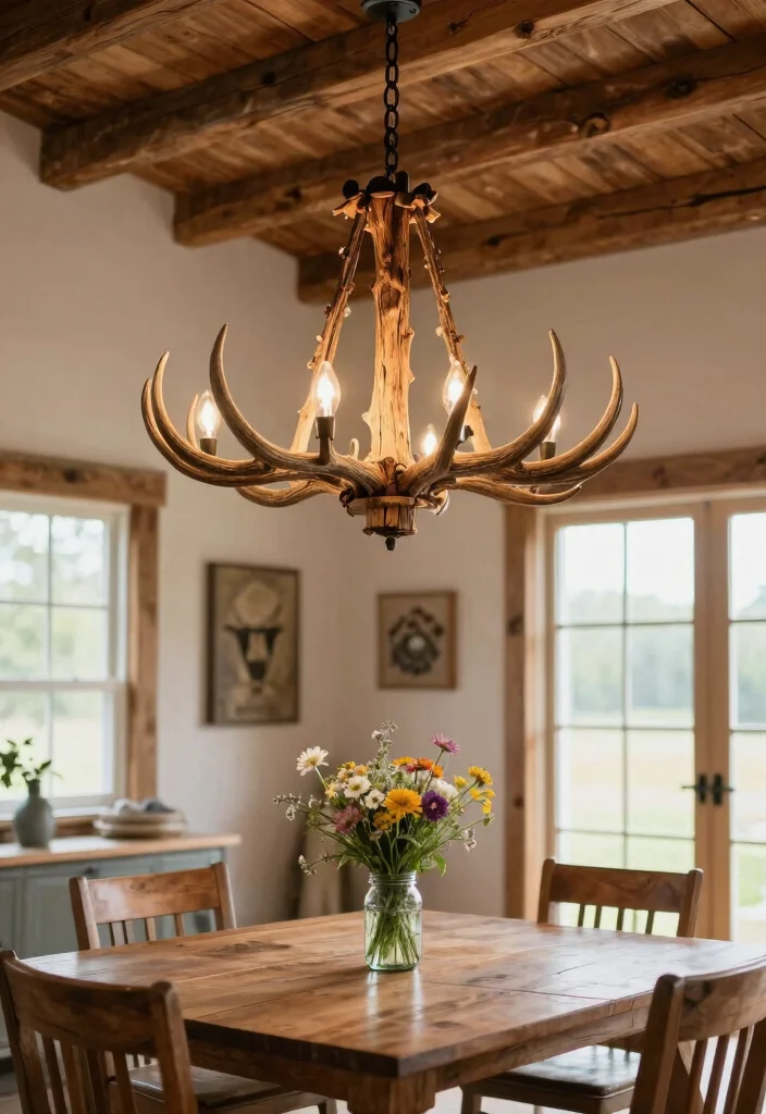 16 Deer Antler Chandelier Ideas With Rustic Statement Style - 4. Rustic Barn Antler Chandelier 1
