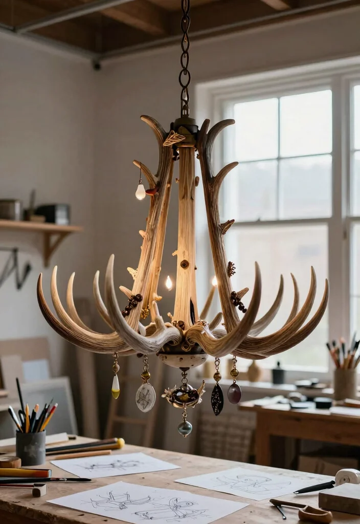 16 Deer Antler Chandelier Ideas With Rustic Statement Style - 9. Customized Antler Chandelier 1