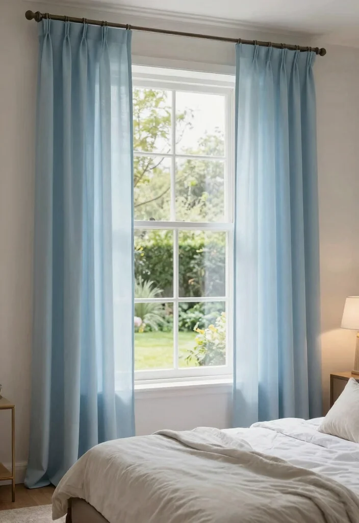 16 Light Blue Curtains Ideas With Soft Airy Vibes - 16. Light Blue Curtains for a Serene Bedroom Retreat 1