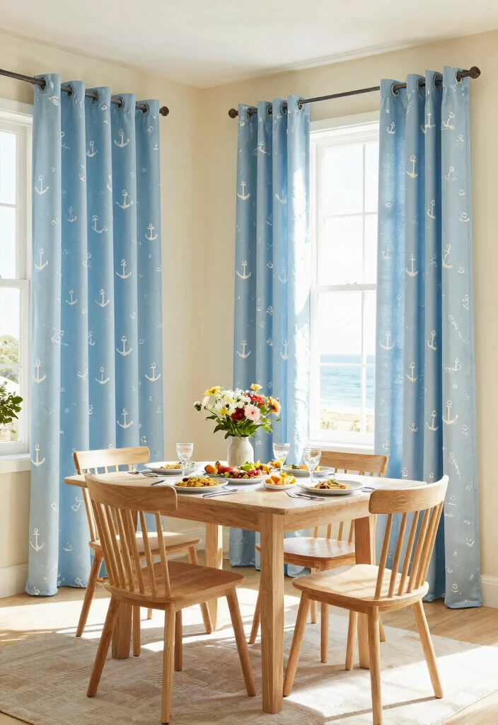 16 Light Blue Curtains Ideas With Soft Airy Vibes - 3. Light Blue Curtains with Nautical Patterns 1