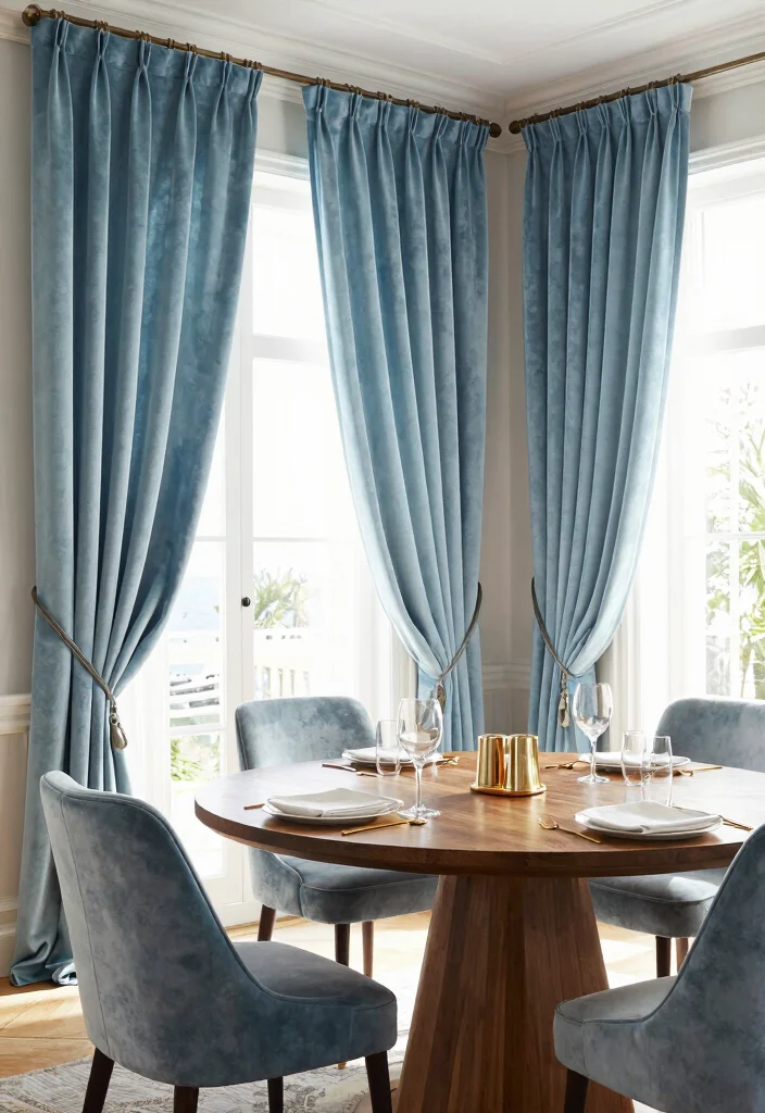 16 Light Blue Curtains Ideas With Soft Airy Vibes - 4. Light Blue Velvet Curtains for Luxe Appeal 1