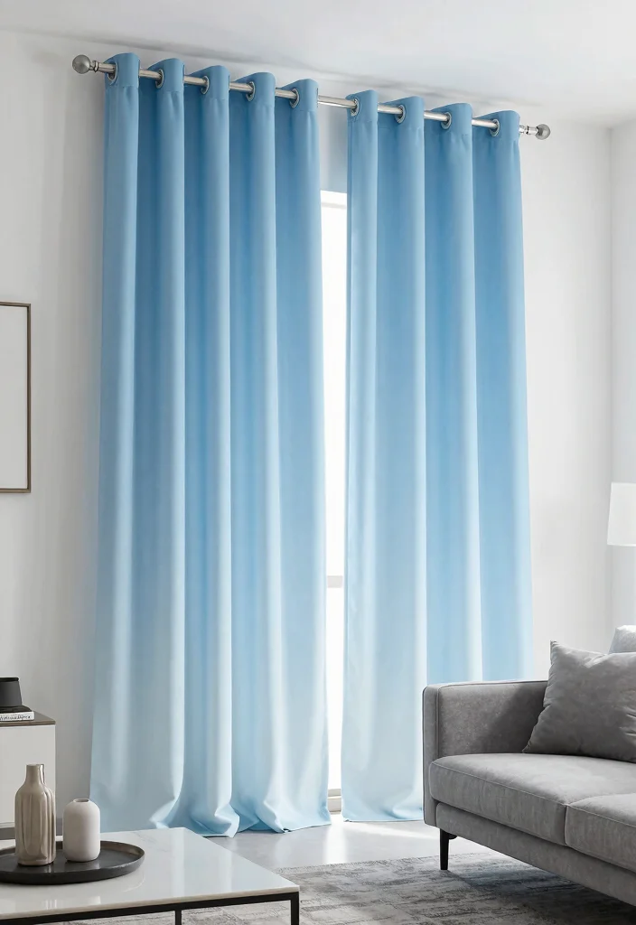 16 Light Blue Curtains Ideas With Soft Airy Vibes - 6. Ombre Light Blue Curtains for Artistic Flair 1