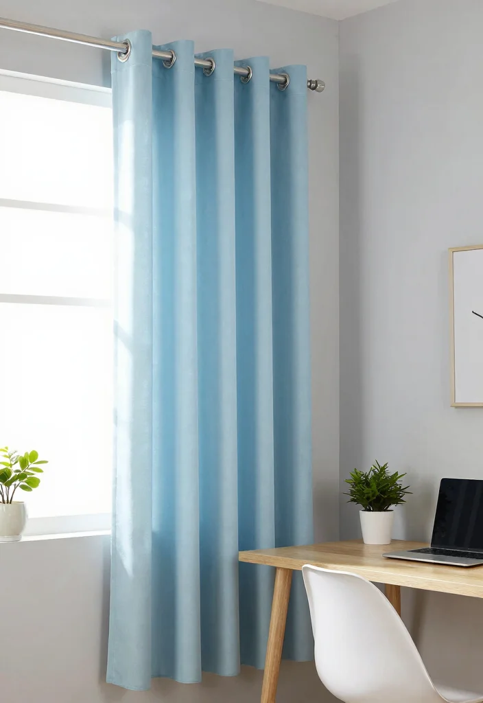 16 Light Blue Curtains Ideas With Soft Airy Vibes - 8. Light Blue Grommet Top Curtains for Modern Touch 1