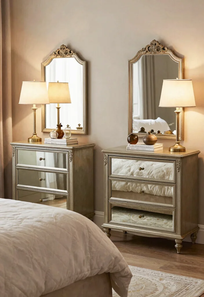 17 Mirrors in Bedroom Ideas That Make the Space Feel Bigger - 14. Mirrored Nightstands for an Unexpected Twist 1