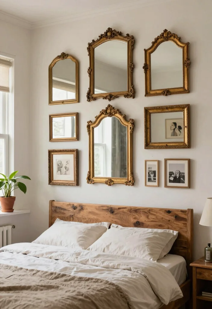 17 Mirrors in Bedroom Ideas That Make the Space Feel Bigger - 3. Vintage Framed Mirrors as Art Pieces 1