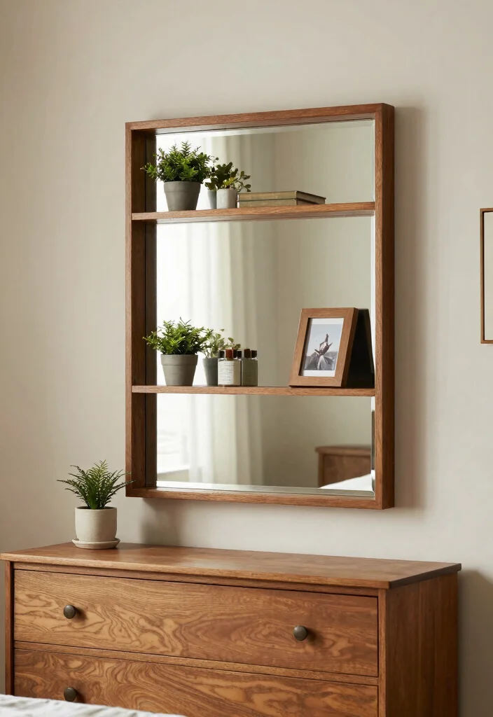 17 Mirrors in Bedroom Ideas That Make the Space Feel Bigger - 8. Decorative Mirrors with Shelves 1