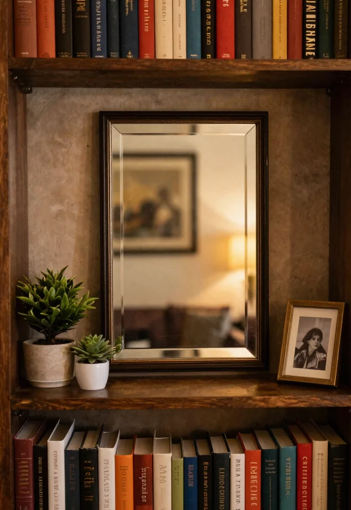 17 Old Bookshelf Aesthetic Ideas With Vintage Character - 9. Vintage Mirrors as Backdrops 1