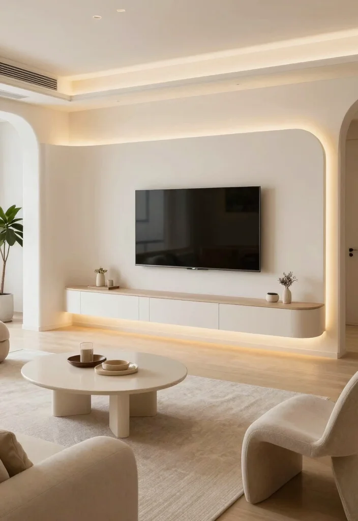 17 POP TV Unit Ideas With Modern Ceiling Design Touch - 5. Curved Elegance 1
